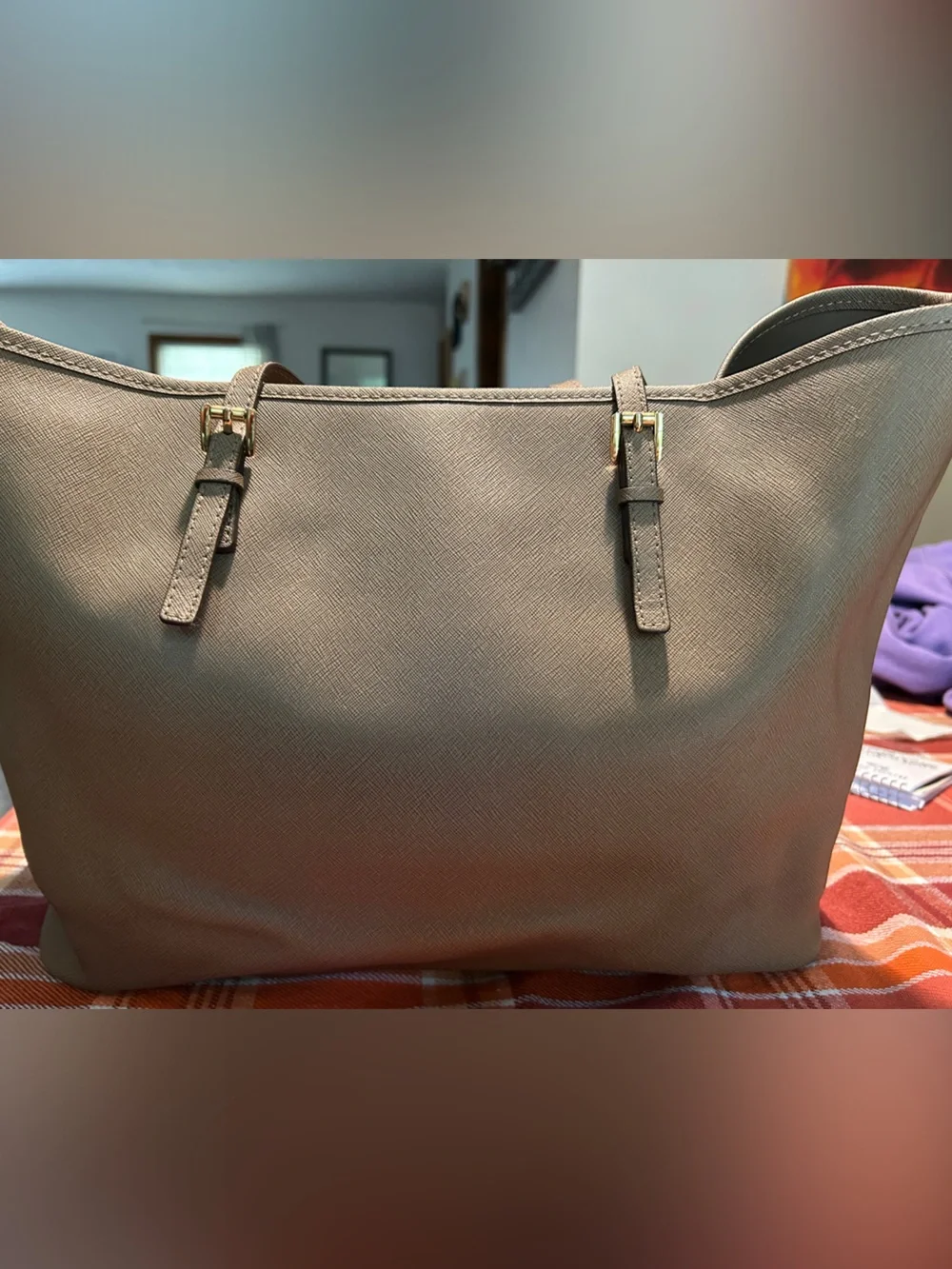 Michael Kors Quinn Shoulder Bag in Taupe with Gold Hardware